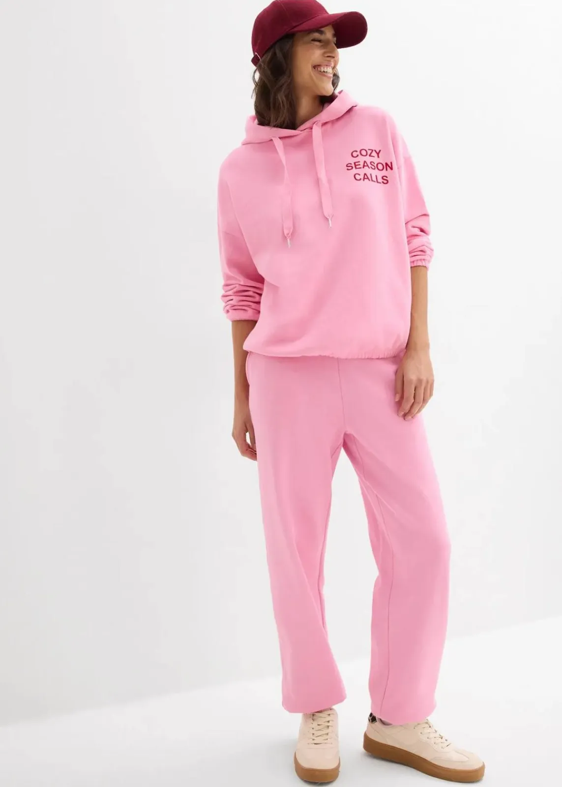 bonprix Bekleidung·Blusen & Tuniken|Nachhaltigere Materialien^Oversize-Sweatshirt aus reiner Baumwolle rosa/salsarot bedruckt