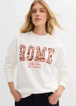 bonprix Bekleidung·Blusen & Tuniken|Nachhaltigere Materialien^Oversize-Sweatshirt aus reiner Bio-Baumwolle wollweiß leo