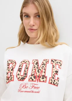 bonprix Bekleidung·Blusen & Tuniken|Nachhaltigere Materialien^Oversize-Sweatshirt aus reiner Bio-Baumwolle wollweiß leo