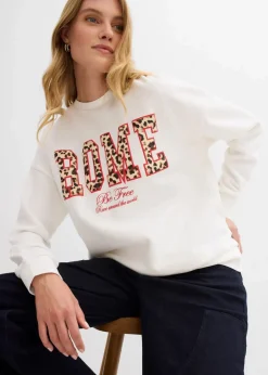 bonprix Bekleidung·Blusen & Tuniken|Nachhaltigere Materialien^Oversize-Sweatshirt aus reiner Bio-Baumwolle wollweiß leo