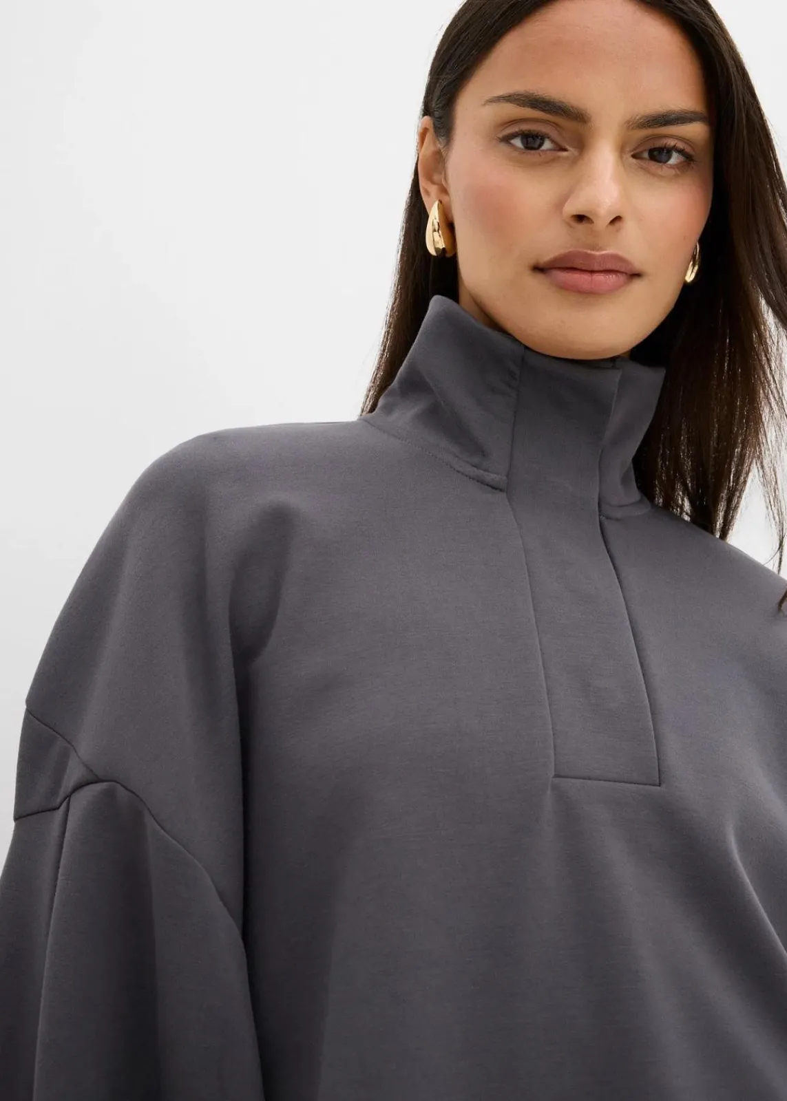 bonprix Bekleidung·Blusen & Tuniken|Sweat^Oversize-Sweatshirt aus Scuba schiefergrau