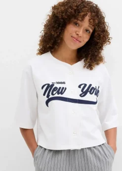 bonprix Bekleidung·Blusen & Tuniken|Sweat^Oversize-Sweatshirt aus weichem Baumwoll-Mix weiß/dunkelblau