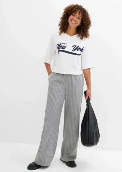 bonprix Bekleidung·Blusen & Tuniken|Sweat^Oversize-Sweatshirt aus weichem Baumwoll-Mix weiß/dunkelblau