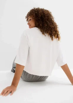 bonprix Bekleidung·Blusen & Tuniken|Sweat^Oversize-Sweatshirt aus weichem Baumwoll-Mix weiß/dunkelblau