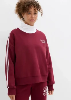 bonprix Bekleidung·Blusen & Tuniken|Nachhaltigere Materialien^Oversize-Sweatshirt aus weichem Baumwoll-Mix ahornrot/weiß