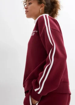 bonprix Bekleidung·Blusen & Tuniken|Nachhaltigere Materialien^Oversize-Sweatshirt aus weichem Baumwoll-Mix ahornrot/weiß