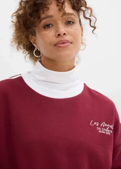 bonprix Bekleidung·Blusen & Tuniken|Nachhaltigere Materialien^Oversize-Sweatshirt aus weichem Baumwoll-Mix ahornrot/weiß