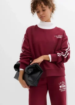 bonprix Bekleidung·Blusen & Tuniken|Nachhaltigere Materialien^Oversize-Sweatshirt aus weichem Baumwoll-Mix ahornrot/weiß