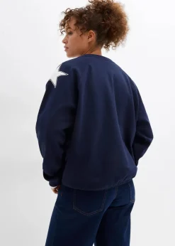 bonprix Bekleidung·Blusen & Tuniken|Sweat^Oversize-Sweatshirt aus weichem Baumwoll-Mix dunkelblau/weiß bedruckt
