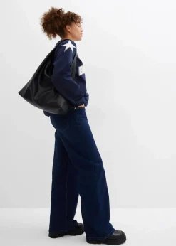 bonprix Bekleidung·Blusen & Tuniken|Sweat^Oversize-Sweatshirt aus weichem Baumwoll-Mix dunkelblau/weiß bedruckt