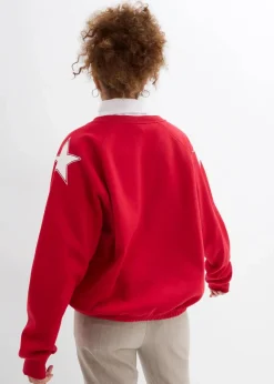 bonprix Sweat|Bekleidung·Blusen & Tuniken^Oversize-Sweatshirt aus weichem Baumwoll-Mix rot/weiß bedruckt