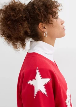 bonprix Sweat|Bekleidung·Blusen & Tuniken^Oversize-Sweatshirt aus weichem Baumwoll-Mix rot/weiß bedruckt