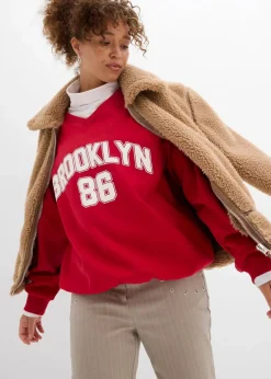 bonprix Sweat|Bekleidung·Blusen & Tuniken^Oversize-Sweatshirt aus weichem Baumwoll-Mix rot/weiß bedruckt