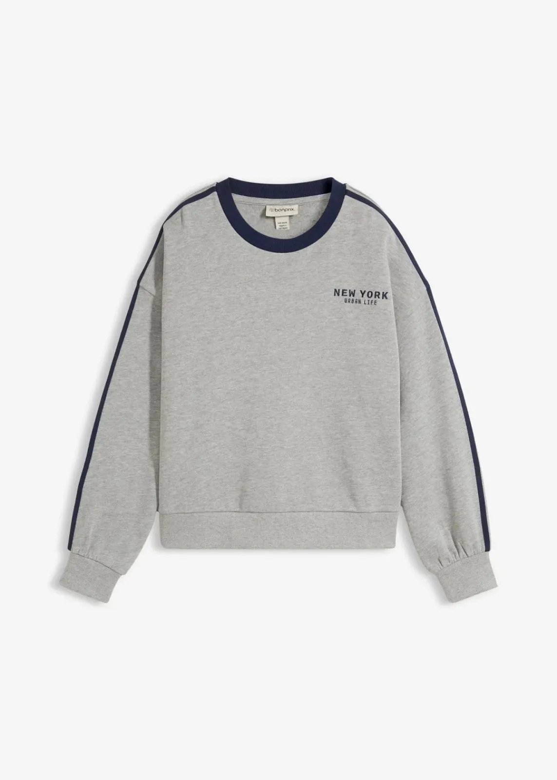 bonprix Sweat|Zweiteiler & Sets^Oversize-Sweatshirt aus weichem Baumwoll-Mix hellgrau meliert/dunkelblau