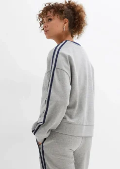 bonprix Sweat|Zweiteiler & Sets^Oversize-Sweatshirt aus weichem Baumwoll-Mix hellgrau meliert/dunkelblau