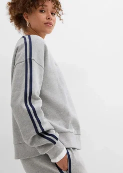 bonprix Sweat|Zweiteiler & Sets^Oversize-Sweatshirt aus weichem Baumwoll-Mix hellgrau meliert/dunkelblau