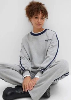 bonprix Sweat|Zweiteiler & Sets^Oversize-Sweatshirt aus weichem Baumwoll-Mix hellgrau meliert/dunkelblau