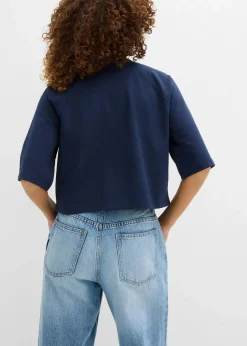 bonprix Nachhaltigere Materialien|Sweat^Oversize-Sweatshirt aus weichem Baumwoll-Mix dunkelblau/weiß