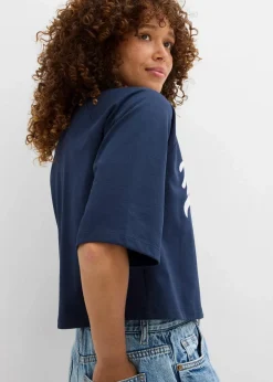 bonprix Nachhaltigere Materialien|Sweat^Oversize-Sweatshirt aus weichem Baumwoll-Mix dunkelblau/weiß