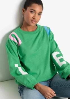bonprix Bekleidung·Blusen & Tuniken|Nachhaltigere Materialien^Oversize-Sweatshirt aus weichem Baumwoll-Mix opalgrün bedruckt