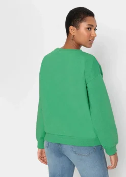 bonprix Bekleidung·Blusen & Tuniken|Nachhaltigere Materialien^Oversize-Sweatshirt aus weichem Baumwoll-Mix opalgrün bedruckt
