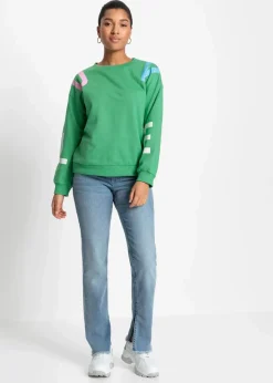 bonprix Bekleidung·Blusen & Tuniken|Nachhaltigere Materialien^Oversize-Sweatshirt aus weichem Baumwoll-Mix opalgrün bedruckt