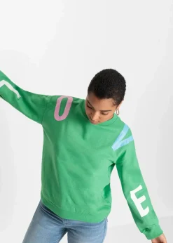 bonprix Bekleidung·Blusen & Tuniken|Nachhaltigere Materialien^Oversize-Sweatshirt aus weichem Baumwoll-Mix opalgrün bedruckt