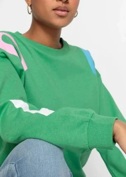 bonprix Bekleidung·Blusen & Tuniken|Nachhaltigere Materialien^Oversize-Sweatshirt aus weichem Baumwoll-Mix opalgrün bedruckt