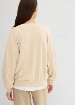 bonprix Bekleidung·Blusen & Tuniken|Sweat^Oversize-Sweatshirt aus weichem Baumwoll-Mix hellsand