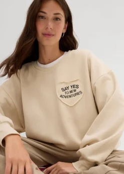 bonprix Bekleidung·Blusen & Tuniken|Sweat^Oversize-Sweatshirt aus weichem Baumwoll-Mix hellsand