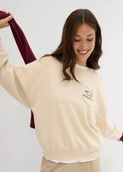 bonprix Bekleidung·Blusen & Tuniken|Sweat^Oversize-Sweatshirt aus weichem Baumwoll-Mix hellsand