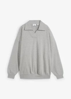 bonprix Sweat|Nachhaltigere Materialien^Oversize-Sweatshirt mit V-Ausschnitt und Polokragen hellgrau meliert