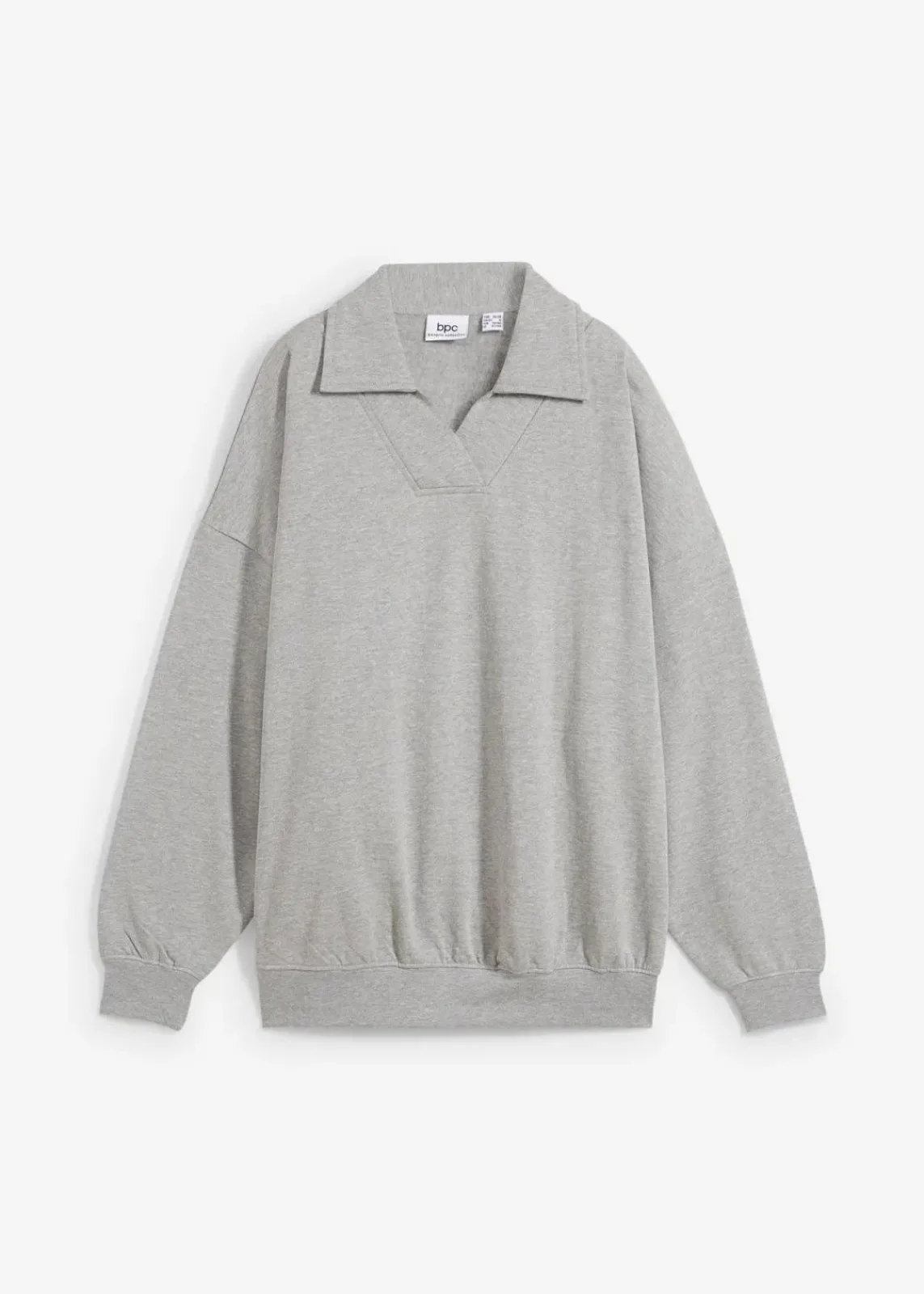 bonprix Sweat|Nachhaltigere Materialien^Oversize-Sweatshirt mit V-Ausschnitt und Polokragen hellgrau meliert