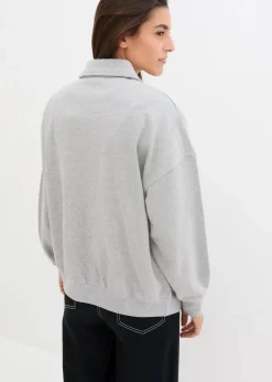 bonprix Sweat|Nachhaltigere Materialien^Oversize-Sweatshirt mit V-Ausschnitt und Polokragen hellgrau meliert