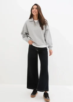 bonprix Sweat|Nachhaltigere Materialien^Oversize-Sweatshirt mit V-Ausschnitt und Polokragen hellgrau meliert