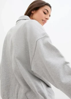 bonprix Sweat|Nachhaltigere Materialien^Oversize-Sweatshirt mit V-Ausschnitt und Polokragen hellgrau meliert
