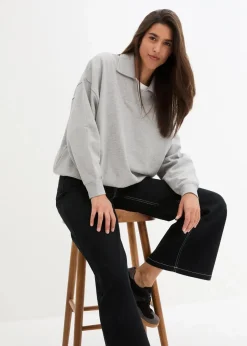 bonprix Sweat|Nachhaltigere Materialien^Oversize-Sweatshirt mit V-Ausschnitt und Polokragen hellgrau meliert