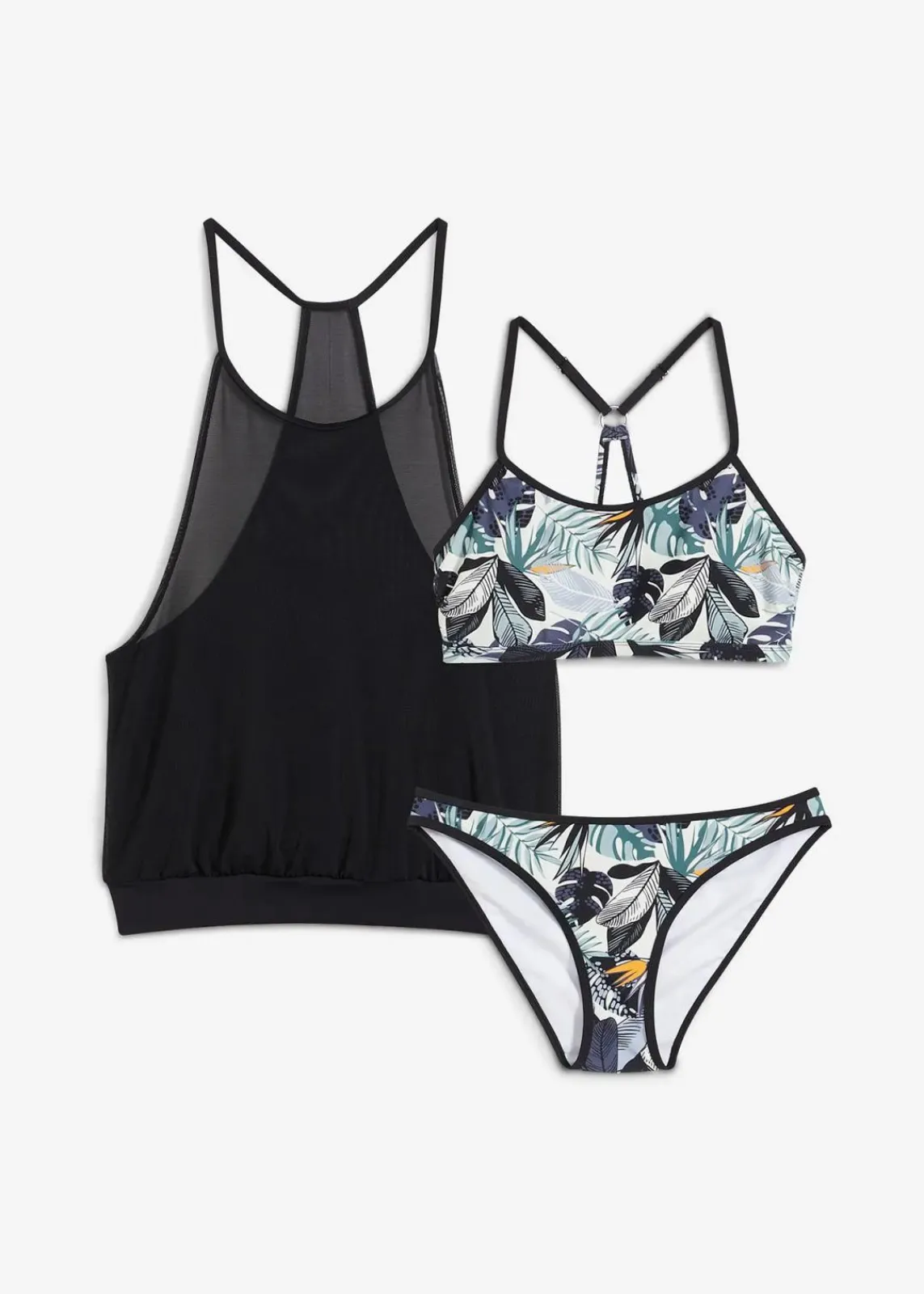 bonprix Tankinis|Bademode·Tankinis^Oversize-Tankini mit Bustier-Bikinioberteil (3-tlg.Set) blau/schwarz floral