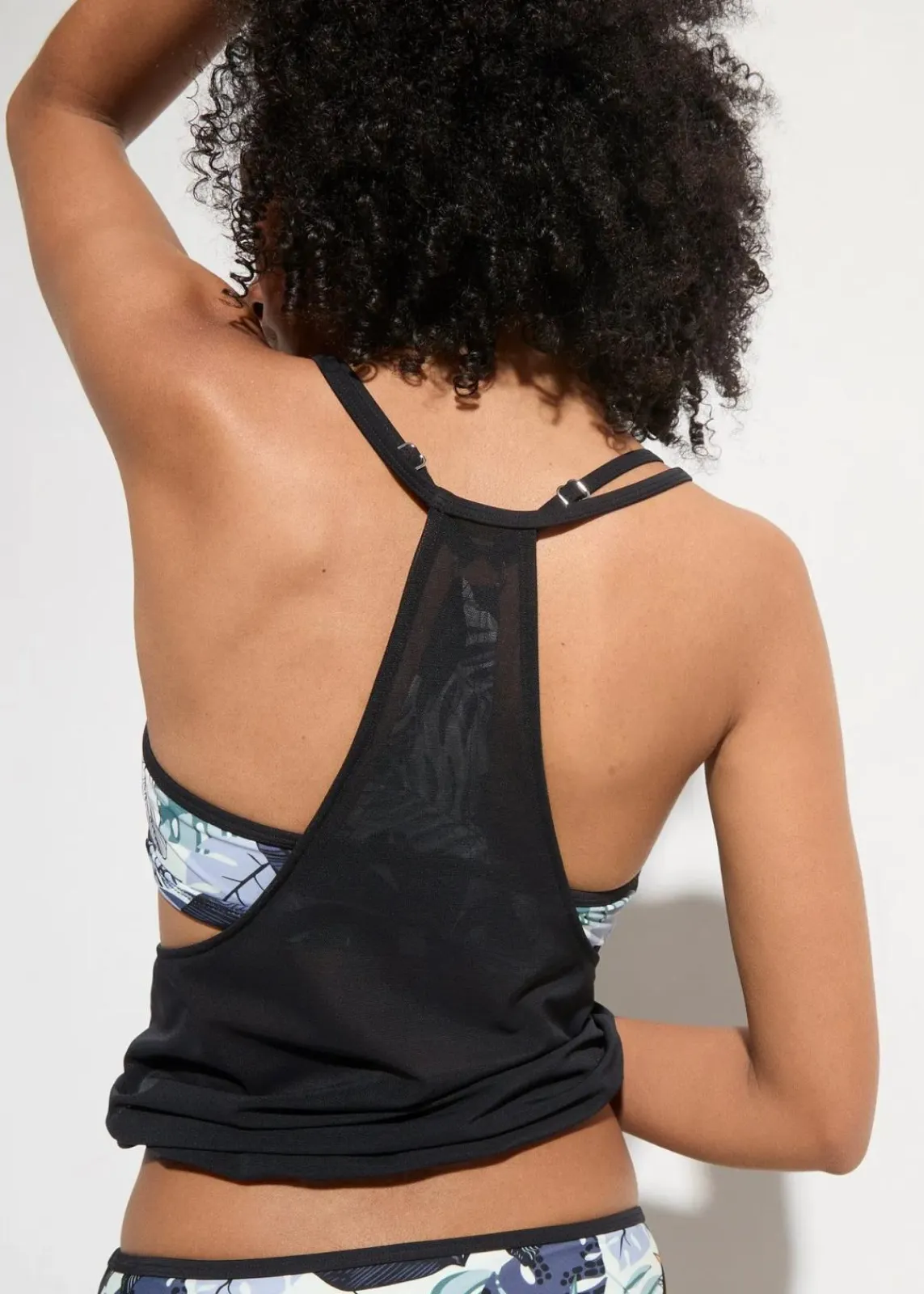 bonprix Tankinis|Bademode·Tankinis^Oversize-Tankini mit Bustier-Bikinioberteil (3-tlg.Set) blau/schwarz floral
