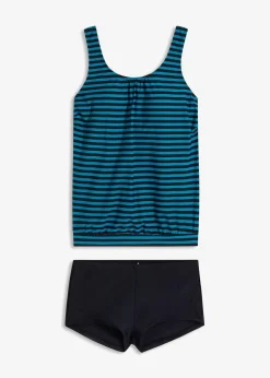 bonprix Bademode·Tankinis|Tankinis^Oversize-Tankini (2-tlg. Set) schwarz/türkis gestreift