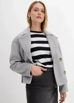 bonprix Bekleidung·Hosen|Jacken & Mäntel^Oversize-Trenchjacke in Wolloptik hellgrau meliert