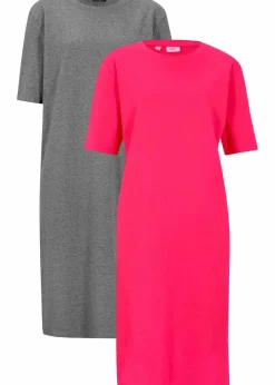 bonprix Kleider|Basics^Oversize-T-Shirtkleid aus reiner Baumwolle (2er Pack) hibiskuspink + grau meliert