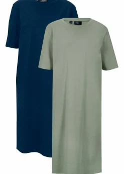 bonprix Kleider|Basics^Oversize-T-Shirtkleid aus reiner Baumwolle (2er Pack) dunkelblau + seegras