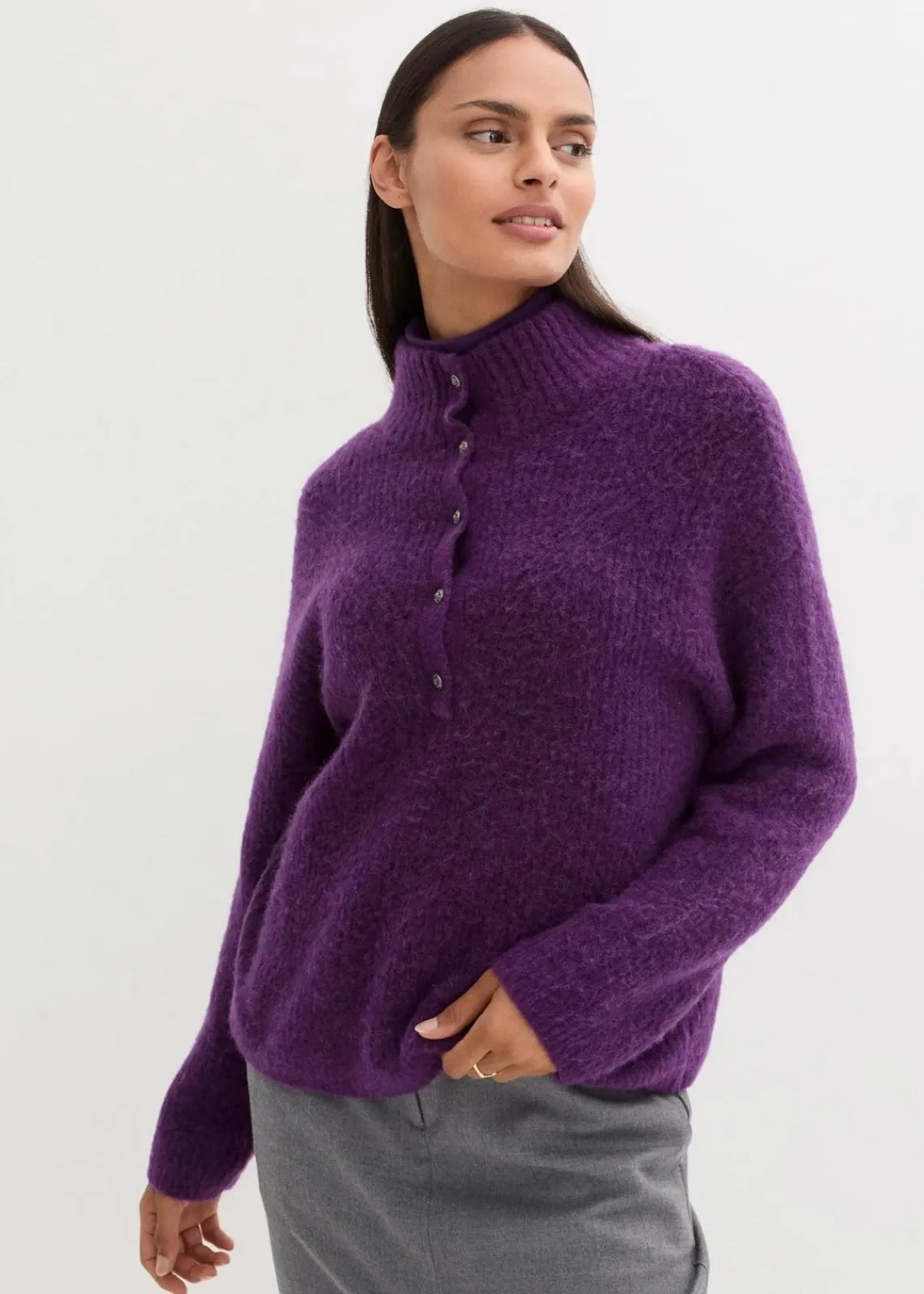bonprix Pullover & Strickjacken|Premium^Oversize-Wollpullover mit Alpaka tieflila
