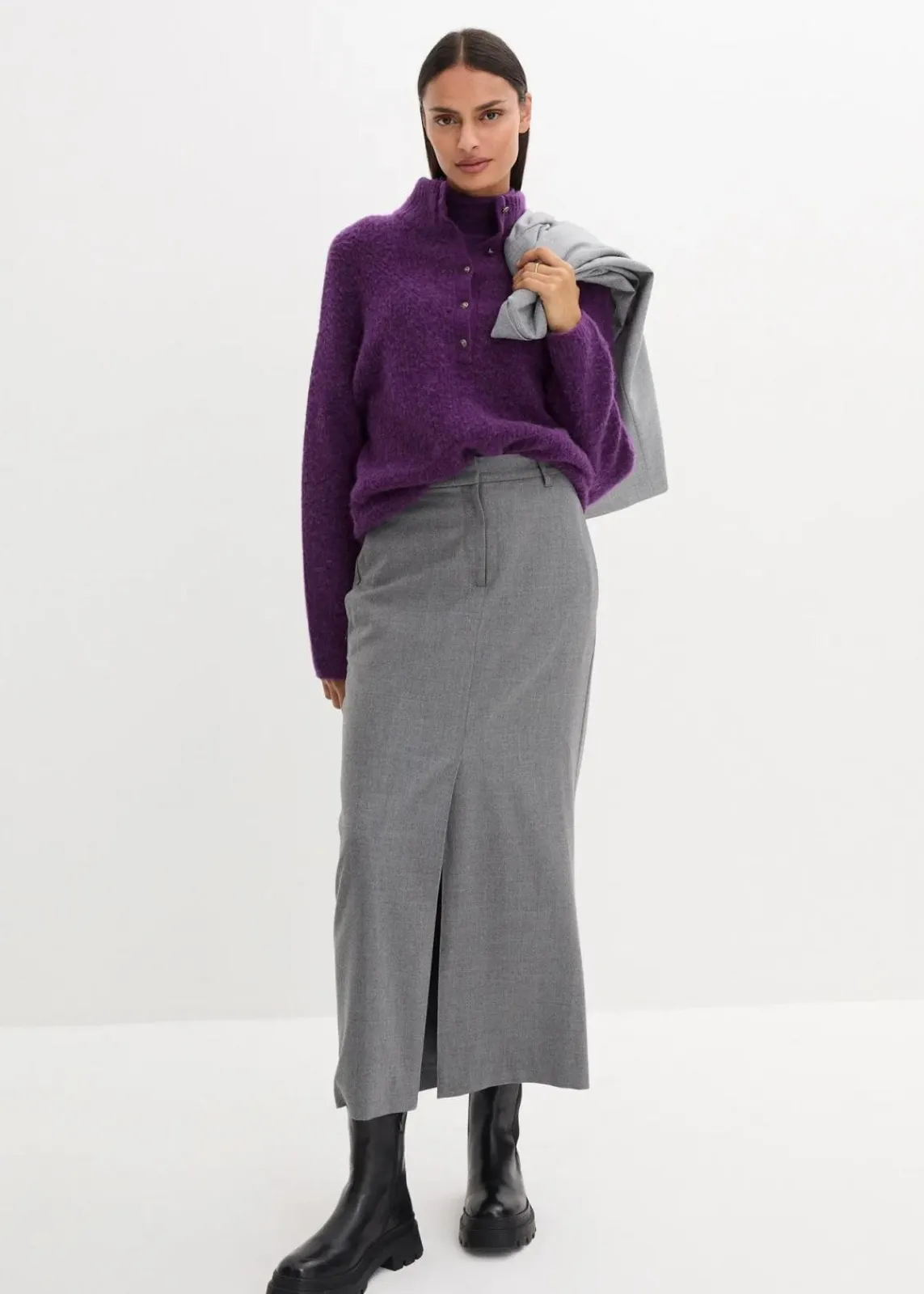 bonprix Pullover & Strickjacken|Premium^Oversize-Wollpullover mit Alpaka tieflila