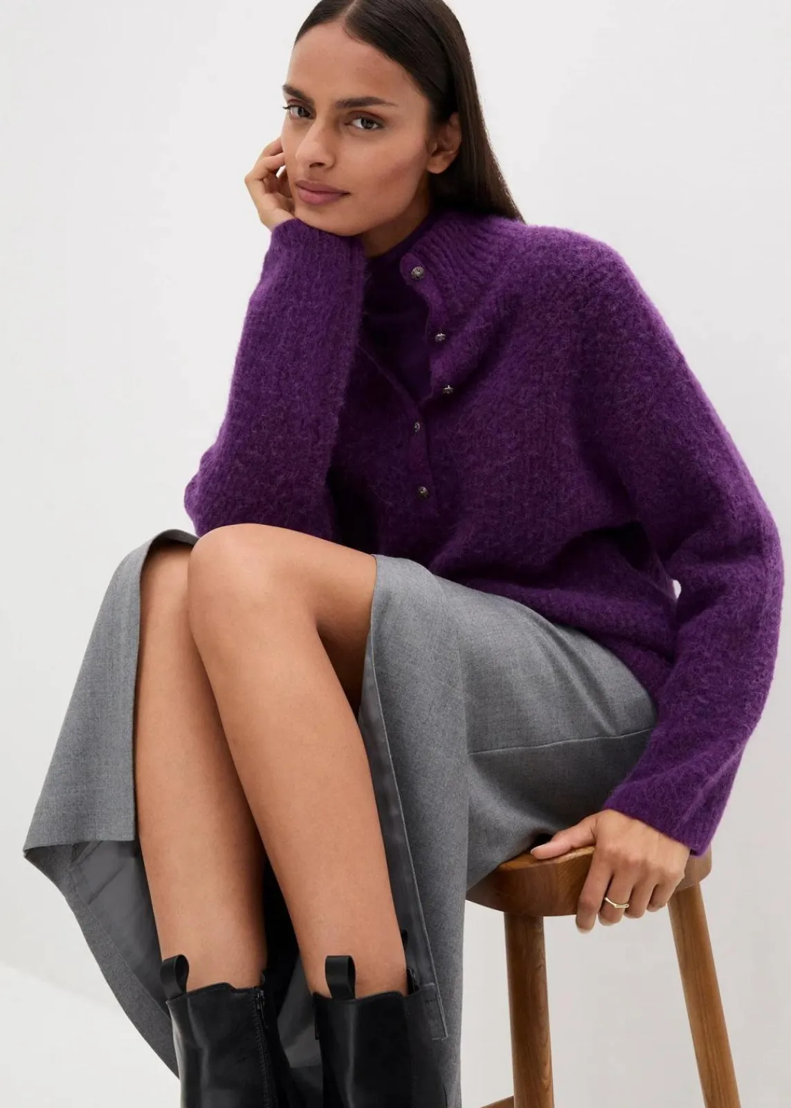 bonprix Pullover & Strickjacken|Premium^Oversize-Wollpullover mit Alpaka tieflila