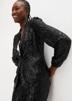 bonprix Bekleidung·Basics|Blazer^Paillettenblazer schwarz metallic