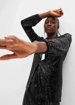 bonprix Bekleidung·Basics|Blazer^Paillettenblazer schwarz metallic