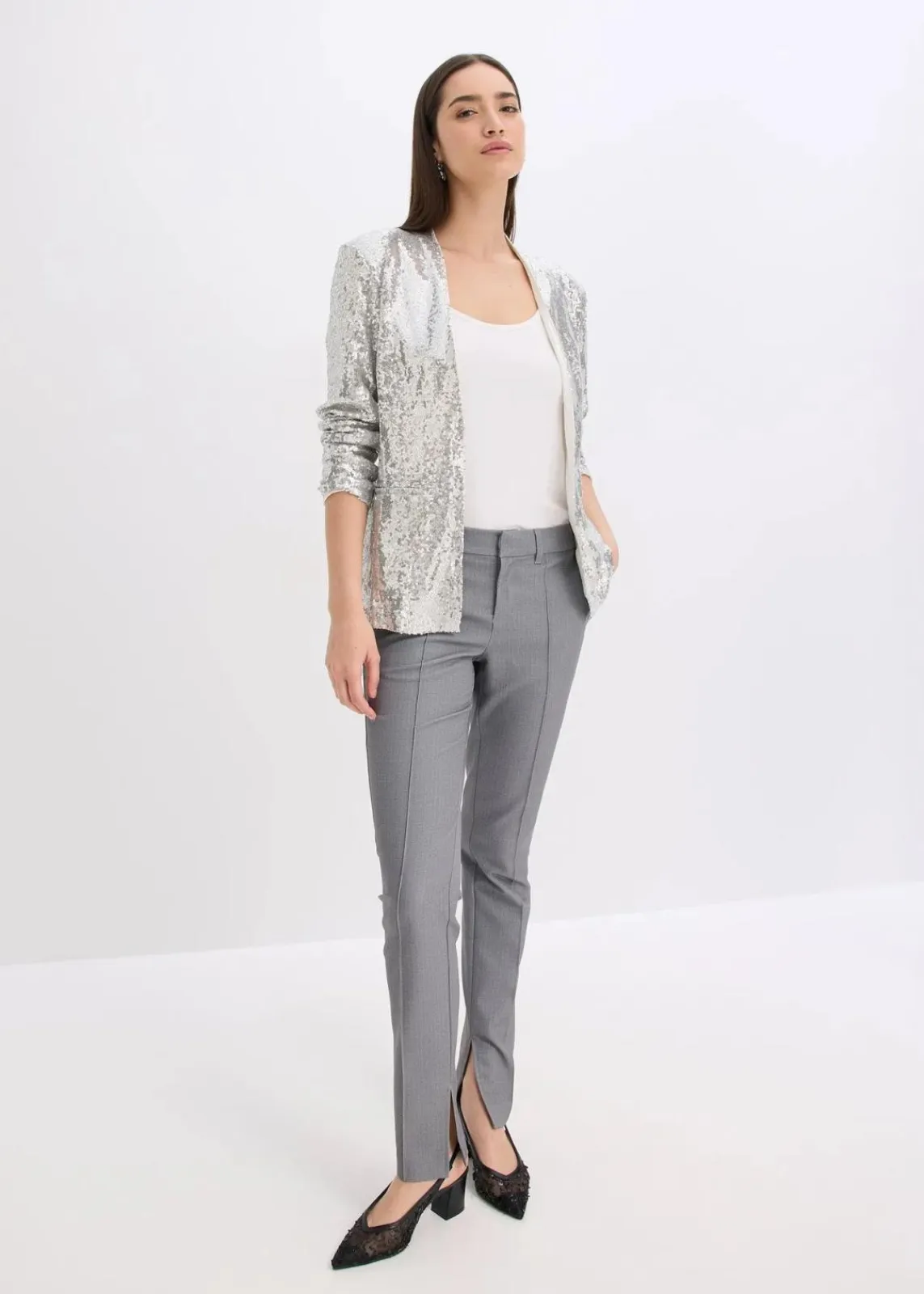 bonprix Bekleidung·Basics|Blazer^Paillettenblazer silber