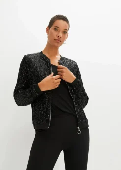 bonprix Jacken & Mäntel|Bekleidung·Hosen^Pailletten-Blouson schwarz